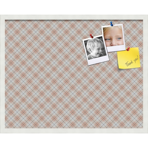 PinPix ArtToFrames 26x20 Custom Cork Bulletin Board Argyle Tan Poster Board Has a Fabric Style Canvas Finish, Framed in Satin White Frame (PinPix-643)