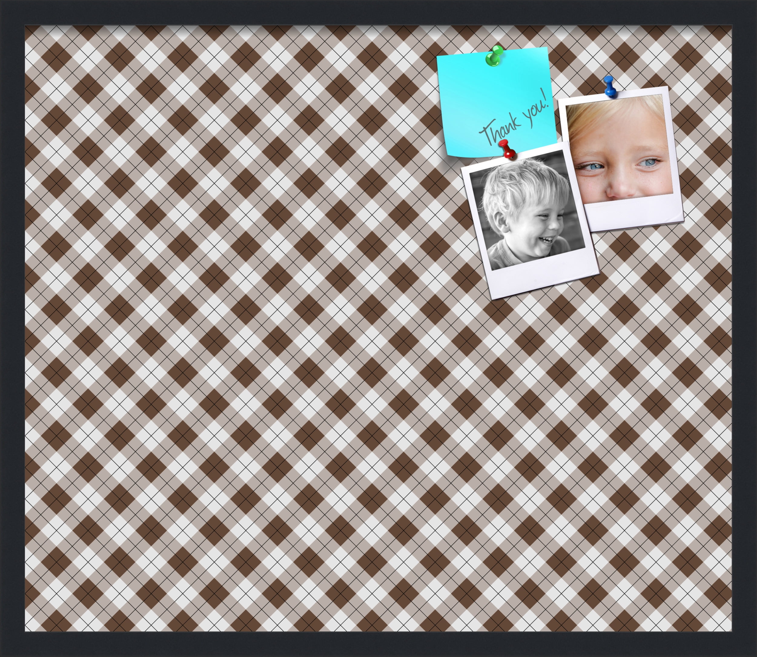 PinPix ArtToFrames 26x22 Custom Cork Bulletin Board Argyle Brown   Poster Board Has a Fabric Style Canvas Finish, Framed in Satin Black (PinPix-631)