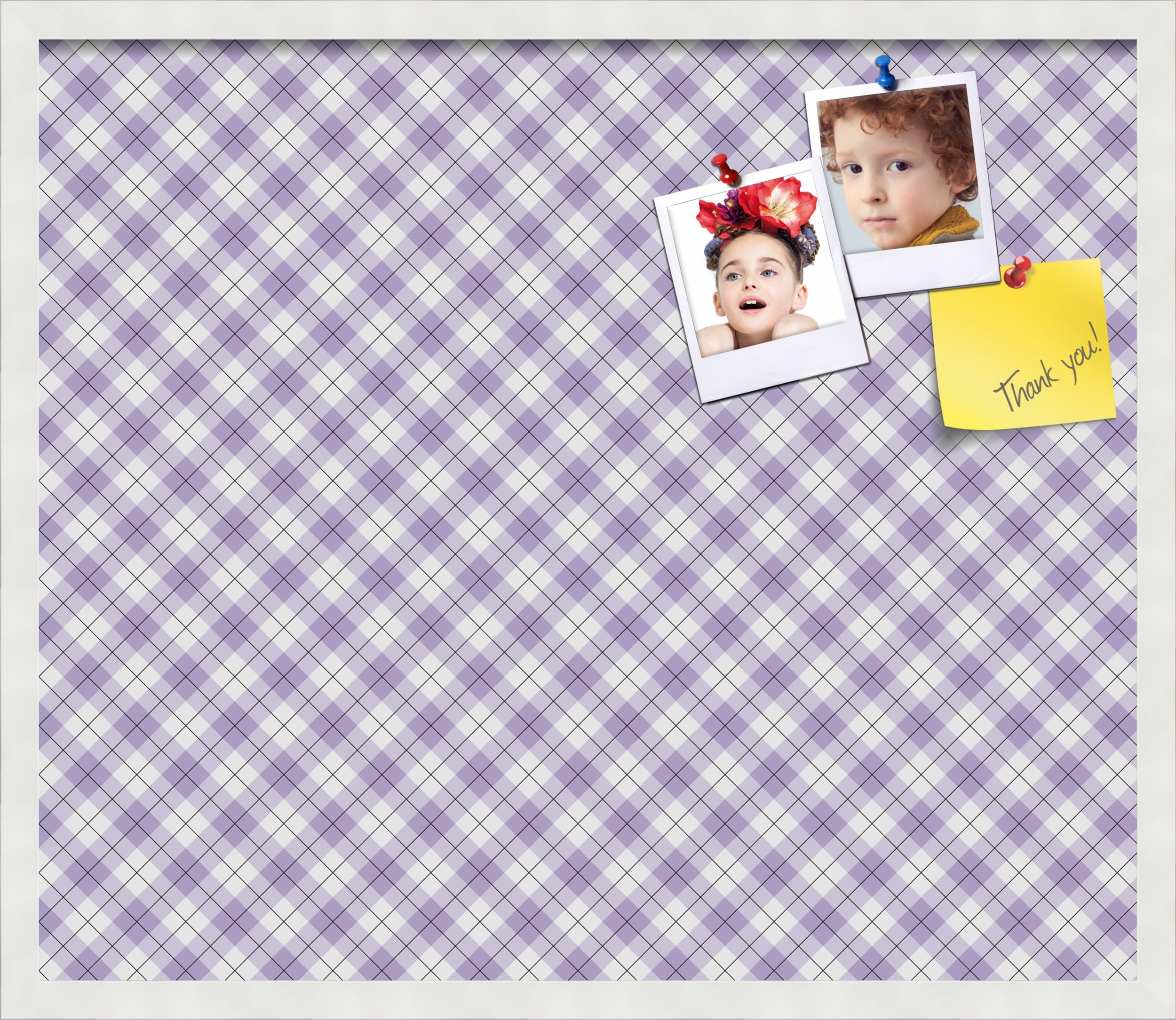 PinPix ArtToFrames 26x22 Custom Cork Bulletin Board Argyle Lilac   Poster Board Has a Fabric Style Canvas Finish, Framed in Satin White Frame (PinPix-639)
