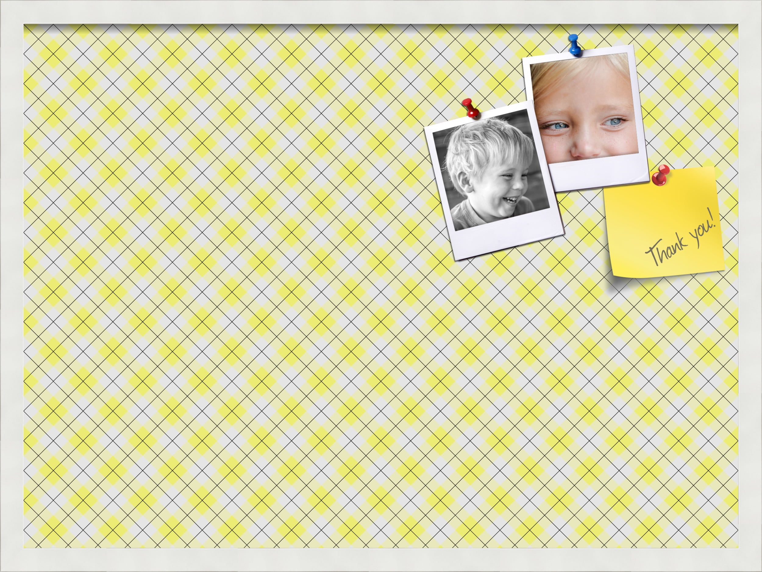 PinPix ArtToFrames 28x20 Custom Cork Bulletin Board Argyle Bright Yellow   Poster Board Has a Fabric Style Canvas Finish, Framed in Satin White Frame (PinPix-647)