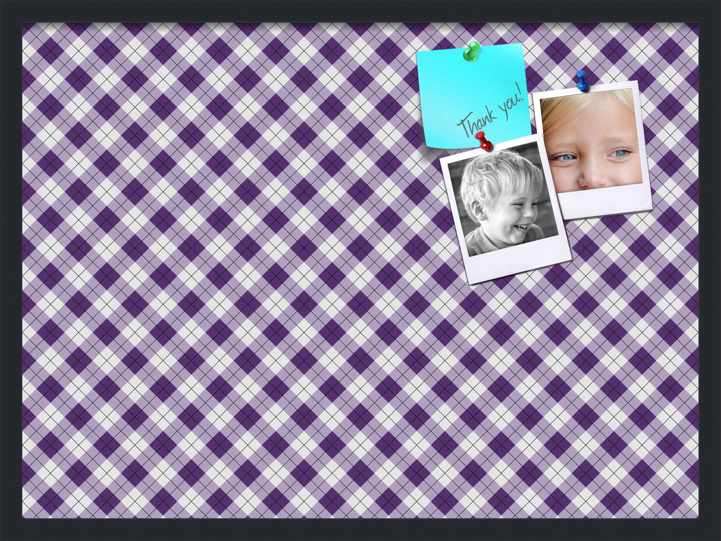 PinPix ArtToFrames 28x20 Custom Cork Bulletin Board Argyle Purple   Poster Board Has a Fabric Style Canvas Finish, Framed in Satin Black (PinPix-633)