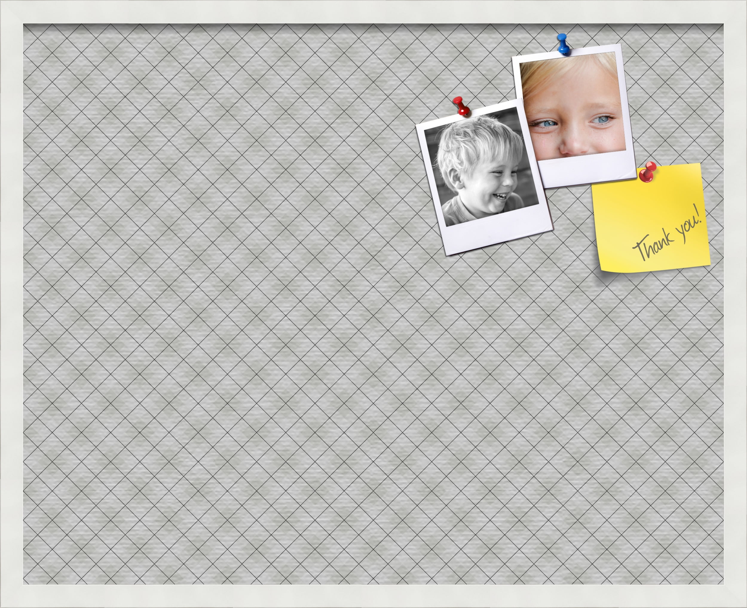 PinPix ArtToFrames 28x22 Custom Cork Bulletin Board Argyle Gray   Poster Board Has a Fabric Style Canvas Finish, Framed in Satin White Frame (PinPix-638)