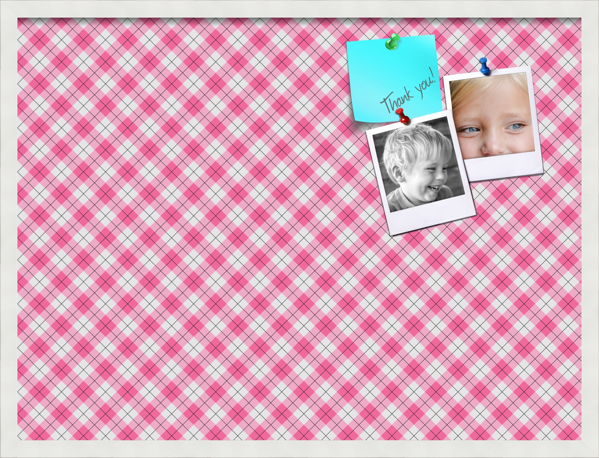 PinPix ArtToFrames 30x22 Custom Cork Bulletin Board Argyle Pink   Poster Board Has a Fabric Style Canvas Finish, Framed in Satin White Frame (PinPix-635)