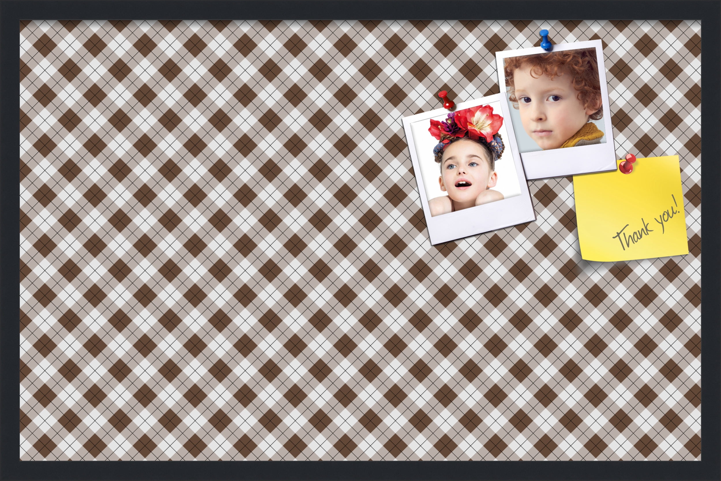 PinPix ArtToFrames 32x20 Custom Cork Bulletin Board Argyle Brown   Poster Board Has a Fabric Style Canvas Finish, Framed in Satin Black (PinPix-631)