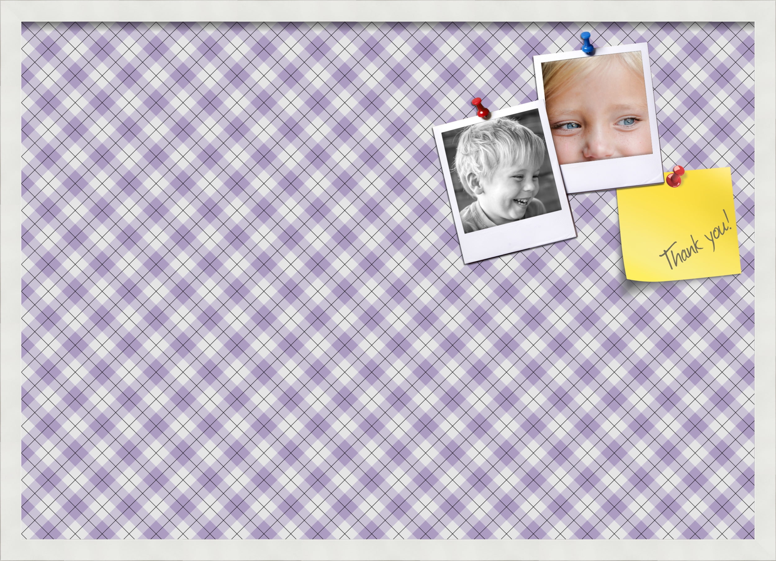 PinPix ArtToFrames 32x22 Custom Cork Bulletin Board Argyle Lilac   Poster Board Has a Fabric Style Canvas Finish, Framed in Satin White Frame (PinPix-639)