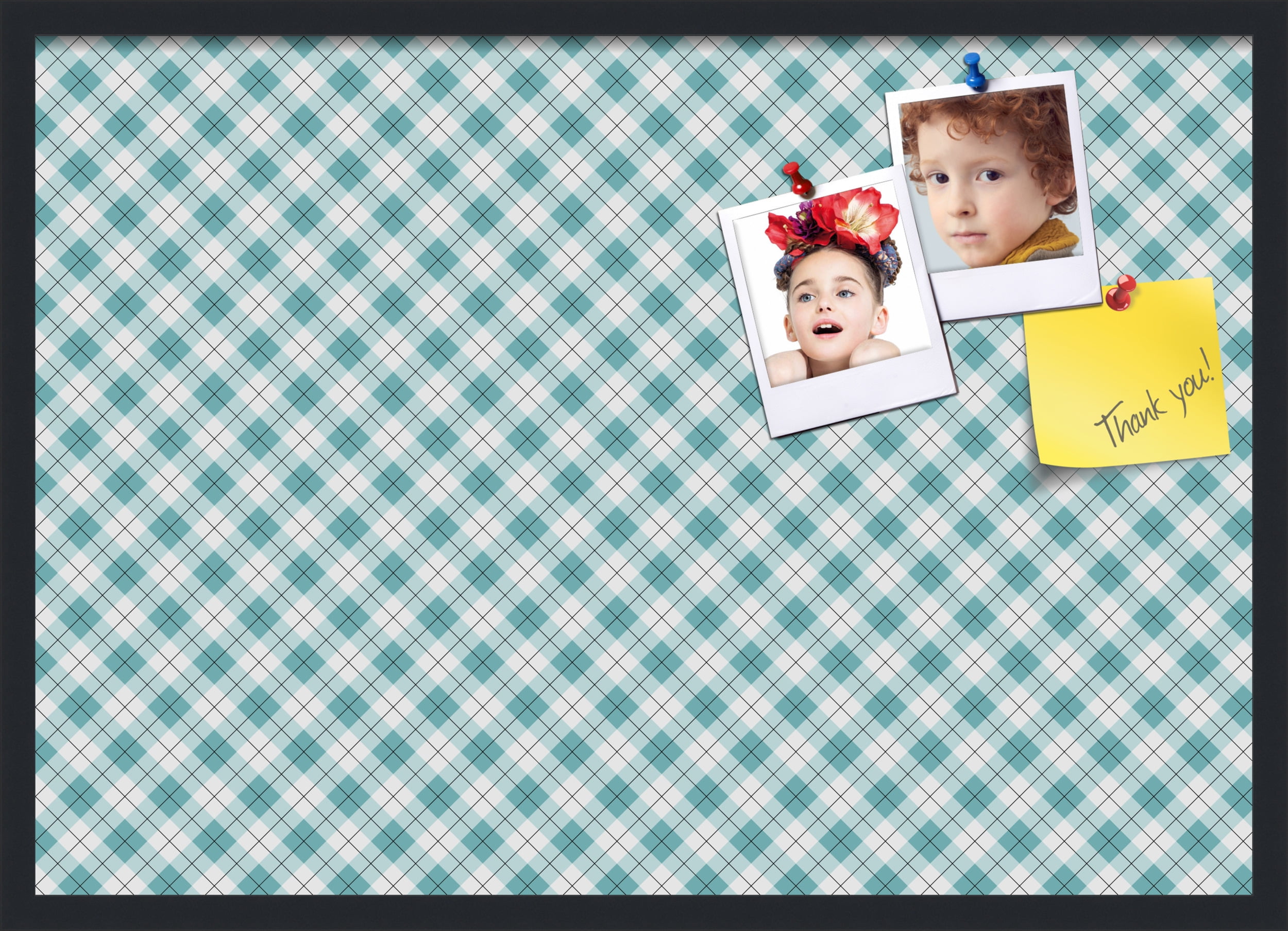 PinPix ArtToFrames 32x22 Custom Cork Bulletin Board Argyle Turquoise   Poster Board Has a Fabric Style Canvas Finish, Framed in Satin Black (PinPix-648)