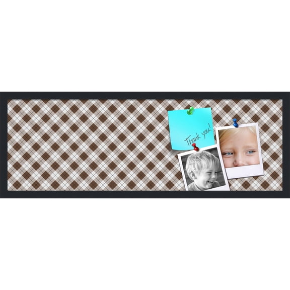 PinPix ArtToFrames 34x10 Custom Cork Bulletin Board Argyle Brown Poster Board Has a Fabric Style Canvas Finish, Framed in Satin Black (PinPix-631)