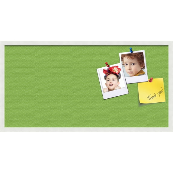PinPix ArtToFrames 34x16 Custom Cork Bulletin Board Green Chevron Poster Board Has a Fabric Style Canvas Finish, Framed in Satin White Frame (PinPix-518)