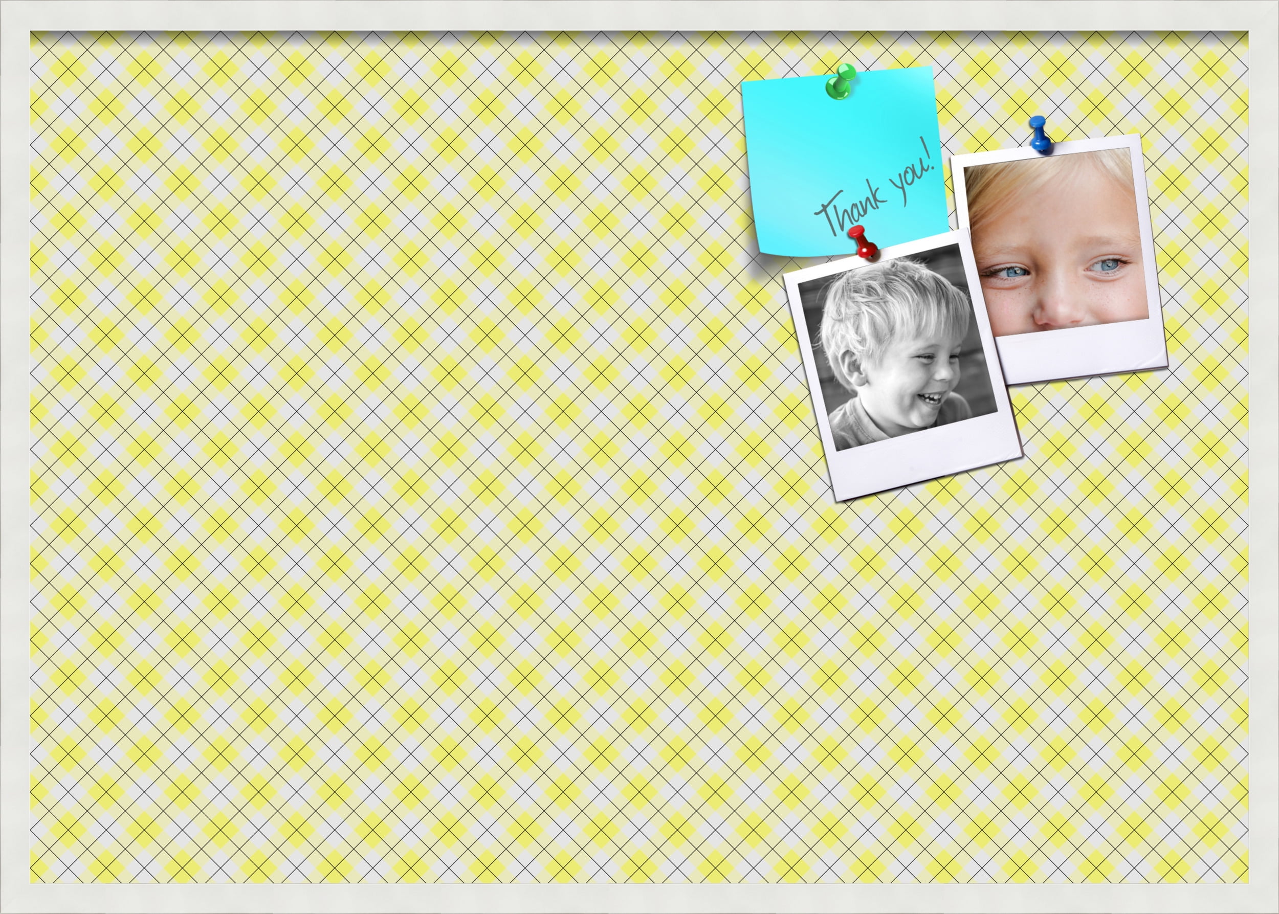 PinPix ArtToFrames 38x26 Custom Cork Bulletin Board Argyle Bright Yellow   Poster Board Has a Fabric Style Canvas Finish, Framed in Satin White Frame (PinPix-647)
