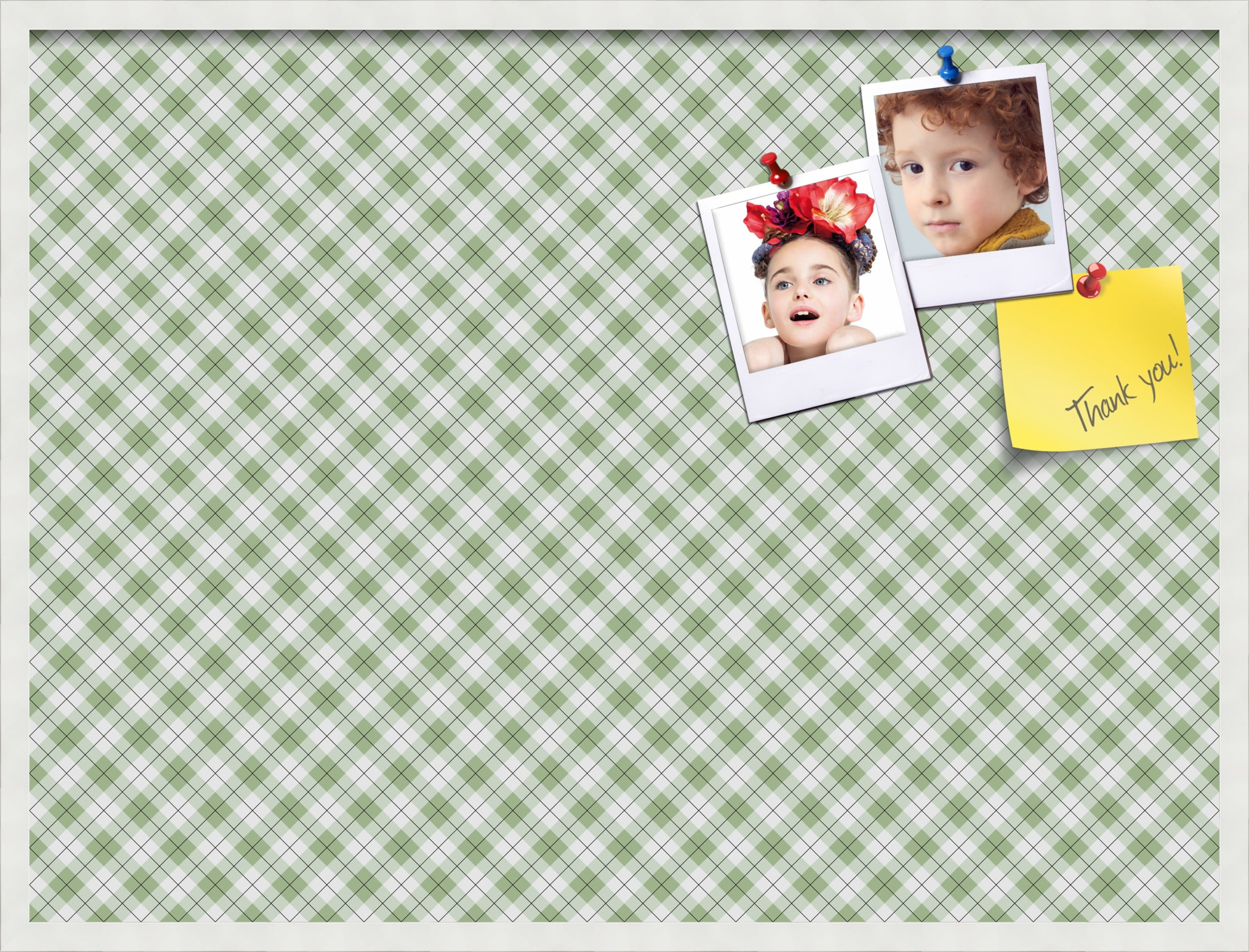 PinPix ArtToFrames 38x28 Custom Cork Bulletin Board Argyle Lime Green   Poster Board Has a Fabric Style Canvas Finish, Framed in Satin White Frame (PinPix-641)