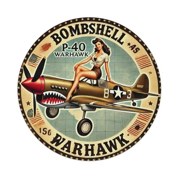 PinUp Girl Round Tin Sign Vintage Metal Sign Office Living Room Bar Coffee Wall Art Decor 8x8inch