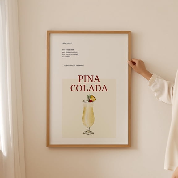 Pina Colada Cocktail Print, Bar Menu Sign Signature Drinks, Retro Vintage Cocktail Wall Art Poster, Home Bar Decor Kitchen Gallery Wall Unframed Paper Print