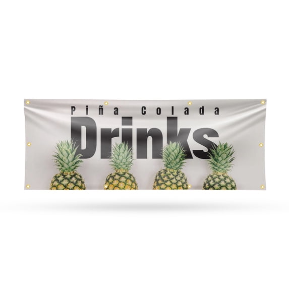 Pina Colada Drinks Banner Sign 36 Inch x 96 Inch | 13 oz Vinyl with Metal Grommets | Heavy-Duty Single-Sided Outdoor Durable Printed High-Quality Weatherproof | Made in the USA