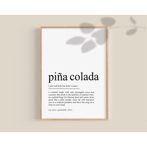 Pina Colada Poster, Piña Colada Definition Cocktail Posters, Cocktails Wall Art, Bar Sign, Bar Cart Posters, Home Decor, 24x36 UNFRAMED