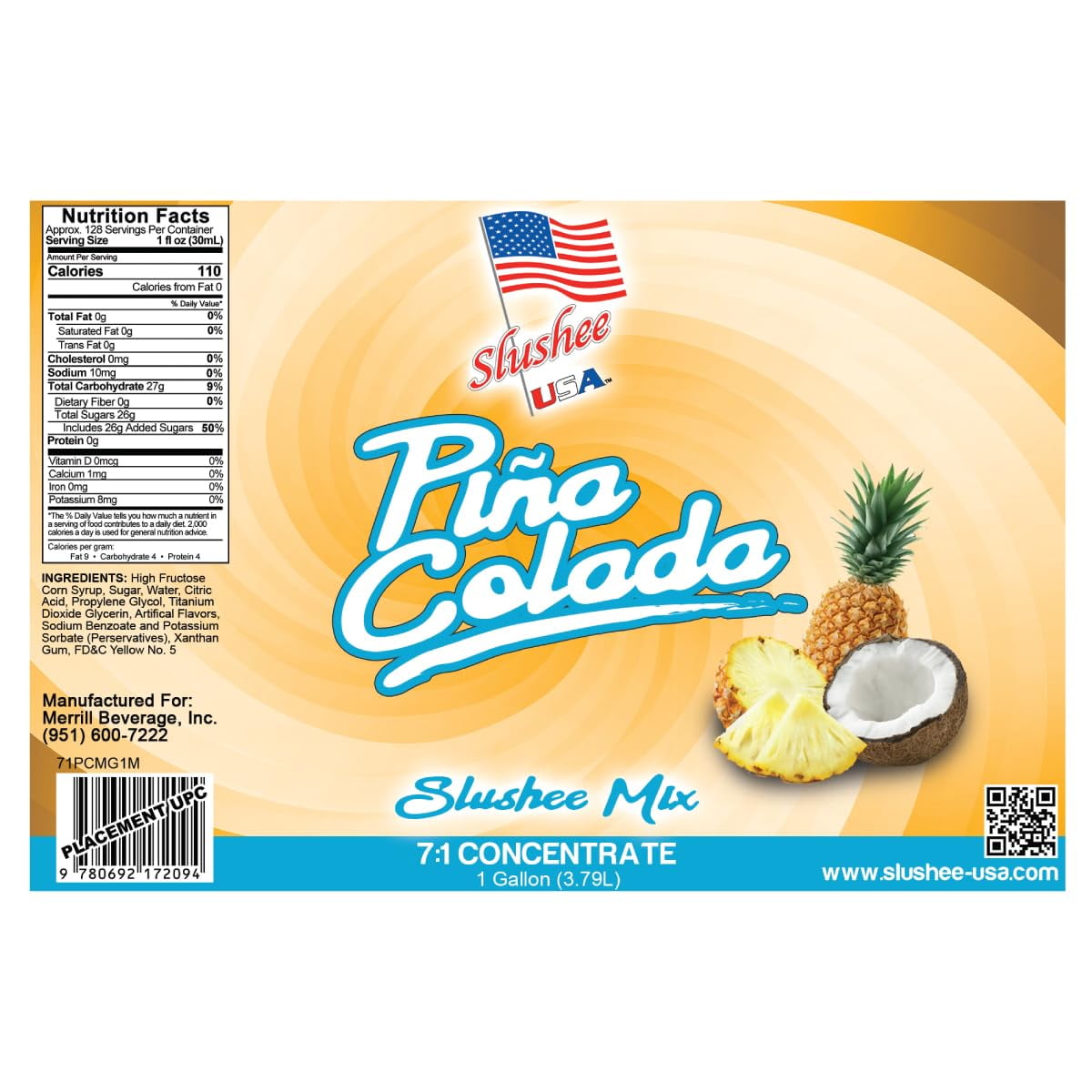 Pina Colada Slushee Mix 1 Gallon 128 oz (yields approximately 96