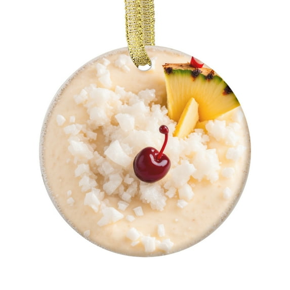 Pina Colada Tropical Cocktail Drink Coconut & Pineapple Food Double Sided Ceramic Foodie Novelty Holiday Christmas Xmas Tree Ornament Gift Accessory (Flat Printed Design, NOT 3D)