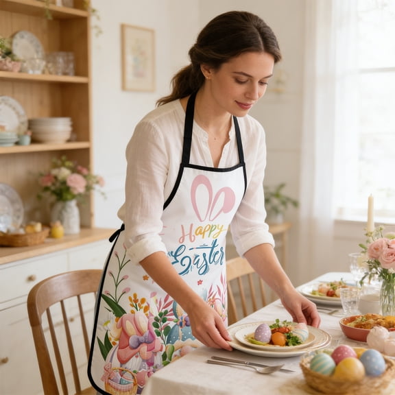 Pinafore Apron Waterproof Stain-Resistant Kitchen Cooking BBQ Grilling Painting Gardening Adjustable Sleeveless Bib for Easter Spring Party Decor 31.5脳23.62in