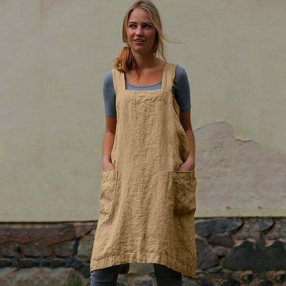 Pinafore Apron Work Women Dress Garden Pinafore Women's Dress Summer Long Sleeve Dress Summer Dress Comfy Dress for Women Dresses for Women Business Casual V Neck Dresses for Women Midi for Women