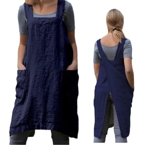Pinafore Cross Back Apron for Women with Pockets Japanese Smock for Work Gardening Cooking Painting Baking