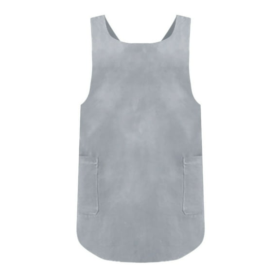 Pinafore Cross Back Apron for Women with Pockets Smock for Work Gardening Cooking Painting Baking (Gray)
