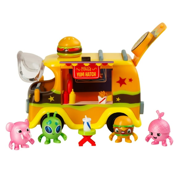 Pinata Smashlings: Yum Yum Truck Playset - Kids Food Themed Bus Toy, Contains 4 Exclusive Smashlings & 3 Foodie Accessories