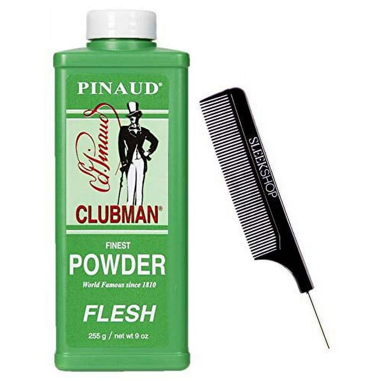 Pinaud Clubman Since 1810 FINEST POWDER Talc (w/Sleek Comb) Micro Fine,  Control Dry, Itchy Skin, Zinc Oxide (FINEST, FLESH - 9 ounce size) 