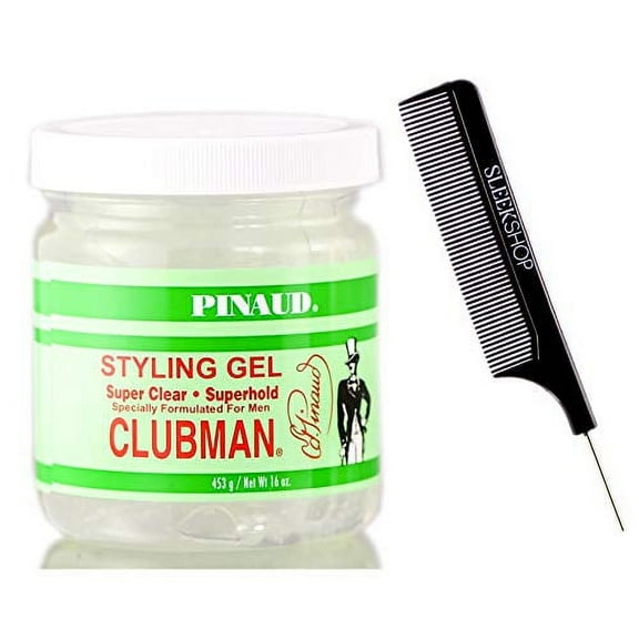Pinaud Clubman Since 1810 STYLING GEL for MEN (w/Sleek Comb) No Alcohol, Superhold, Never Greasy (SUPER CLEAR, SUPERHOLD - 16 ounce size jar)