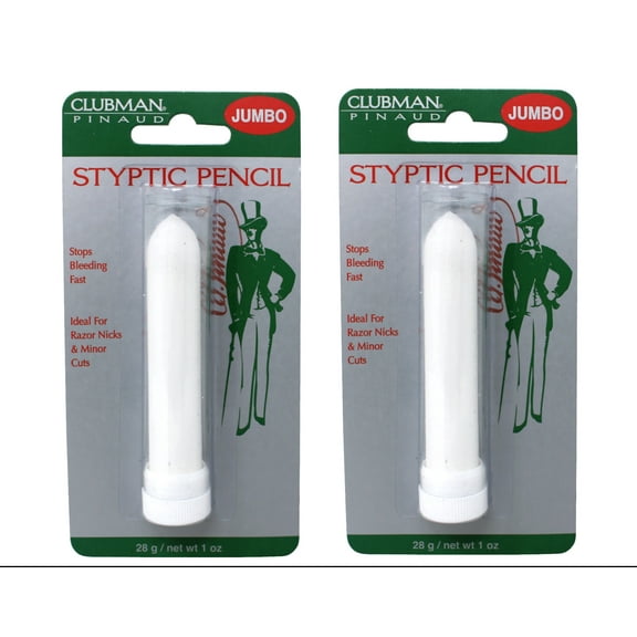 Clubman Jumbo Styptic Pencil, Treat and Seal Shaving Cuts Instantly, Anti-hemorrhaging Stick, First Aid, White, 1 oz, Pack of 2