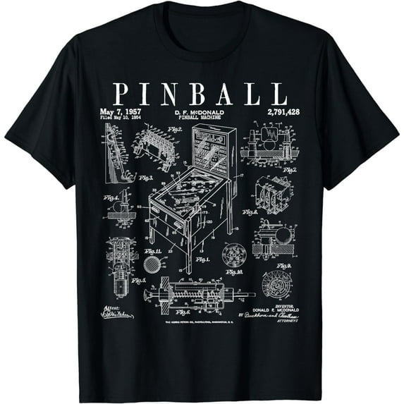 Pinball Arcade Gaming Machine Vintage Gamer Patent Print T-Shirt
