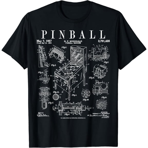 Pinball Arcade Gaming Machine Vintage Gamer Patent Print T-Shirt