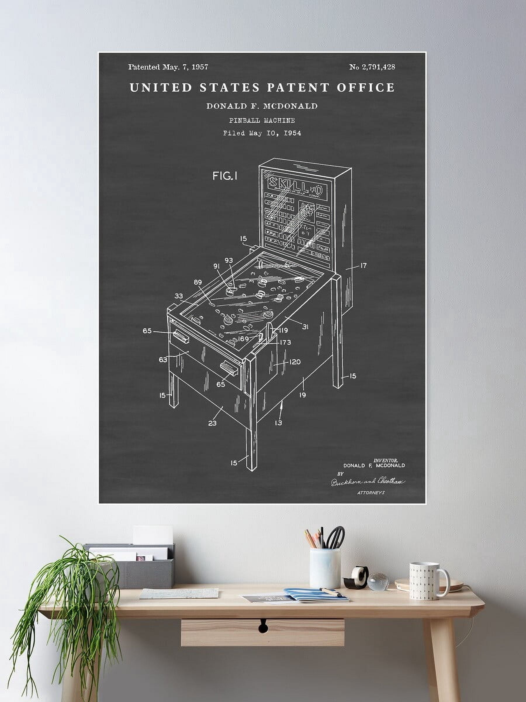Pinball Machine Photo Pinball Machine 1957 Patent Poster , Poster Print Only - Walmart.com