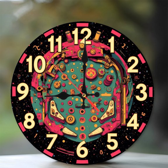 Pinball Machine Clock Wall Art Print 10-Inch Silent Wooden Wall Clock, Battery Operated (AA Batteries Not Included), Artistic Home Decor