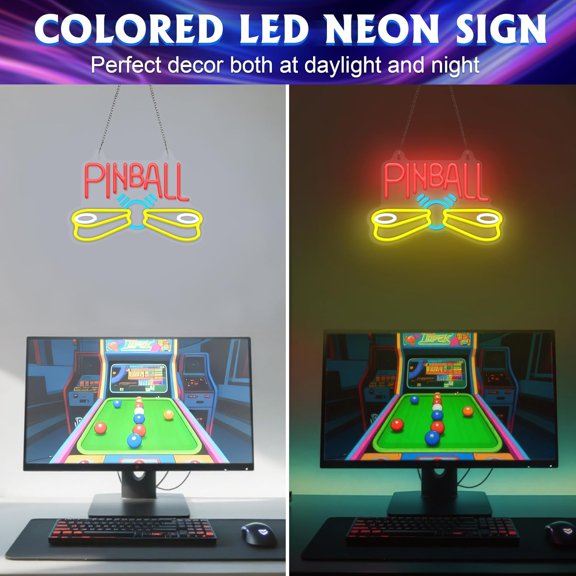 Pinball Neon Sign, Arcade Neon Sign, Game Room Wall Decorative Sign, Suitable for Pinball Store Sign Man Cave Bar Salon - Includes 5V USB Power and Hanging Chain Hooks$$Tools & Hardware Other