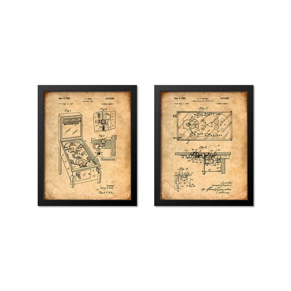Pinball Wall Art Pinball Machine Patent Prints Gamer Gift for Man Cave Game Room Decor Arcade Games Prints Dad Gift Set 2