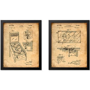 Pinball Wall Art, Pinball Machine Patent Prints, Gamer Gift for Man Cave, Game Room Decor, Arcade Games, Set of 2 Prints, Dad Gift, Stretched Canvas