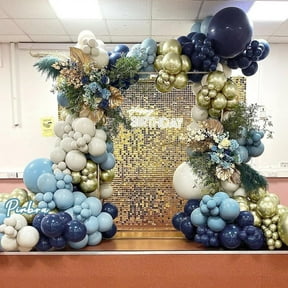 Pinbra Navy Blue Gold Double Stuffed Latex Dusty Blue Cream Balloon Garland for Baby Shower Birthday Graduation Party Decor