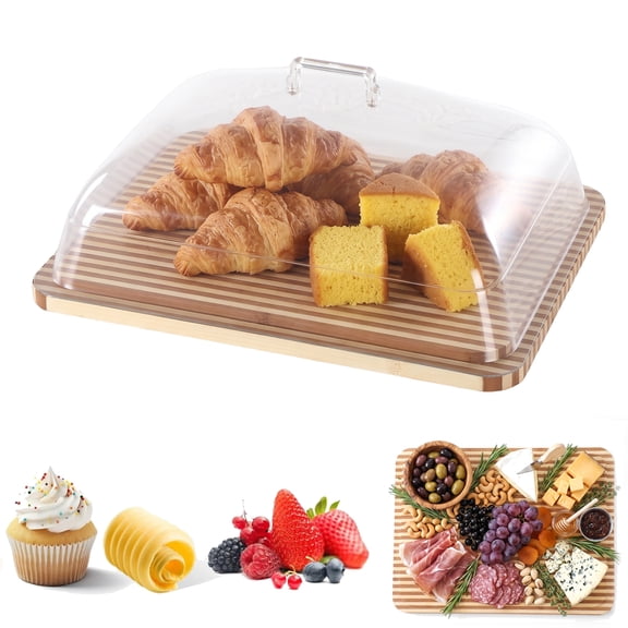 Pinbtre Wooden Cake Stand with Lid 15" Rectangle Cookie Display Tray Multi-Functional Serving Platter or Loaf Cakes, Bread Fruit Cheese Veggie Storage