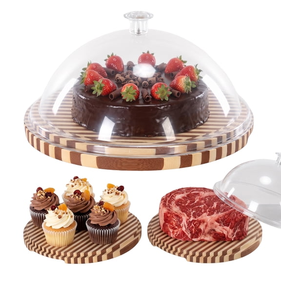 Pinbtre Wooden Cake Stand with Lid 10.6" Round Cookie Display Tray Multi-Functional Serving Platter or Loaf Cakes, Bread Fruit Cheese Veggie Storage