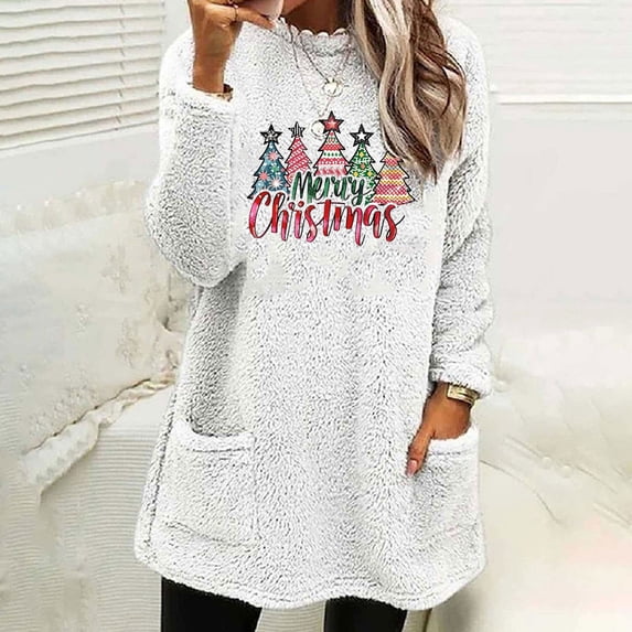 Pincandy 2025 Winter Womens Fleece Pullover Sweater Sherpa Warm Sweatshirts Long Sleeve comfort hoodie for anxiety Crewneck Tunic Tees Thermal Top