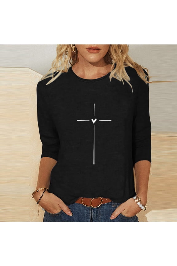 3/4 Length Sleeve Womens Tops Spring Summer Trendy Shirts Trendy Fashion Crewneck Tops Vacation Travel Clothes Blouse