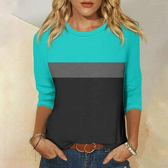 Pincandy 3/4 Length Sleeve Womens Tops Spring Summer Trendy Shirts Trendy Fashion Crewneck Tops Vacation Travel Clothes Blouse