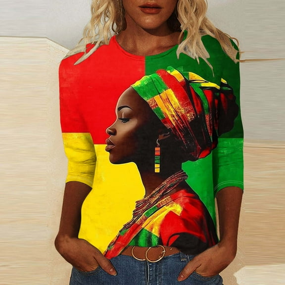 Pincandy 3/4 Length Sleeve Womens Tops Spring Summer Trendy Shirts Trendy Fashion Crewneck Tops Vacation Travel Clothes Blouse