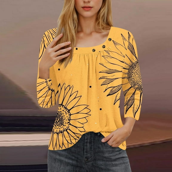 Pincandy 3/4 Sleeve Tops for Women Summer Floral Paisley Print Tees Shirts Trendy Ladies Blouses Dressy Casual Clothing 2025