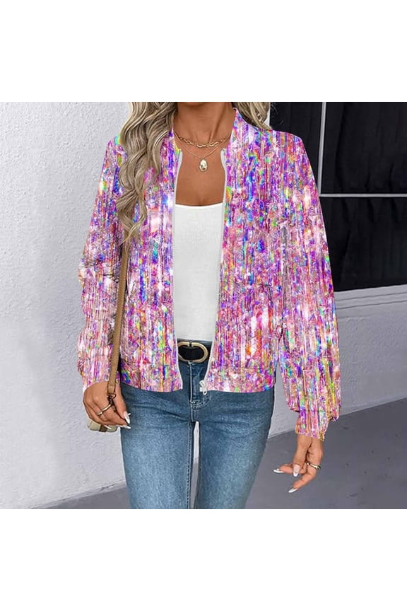 Bomber Jackets for Women Spring Fashion Cute Jacquard Coats Lightweight Zip Up Jackets Dressy Casual