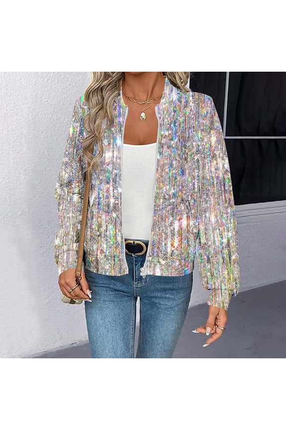Bomber Jackets for Women Spring Fashion Cute Jacquard Coats Lightweight Zip Up Jackets Dressy Casual