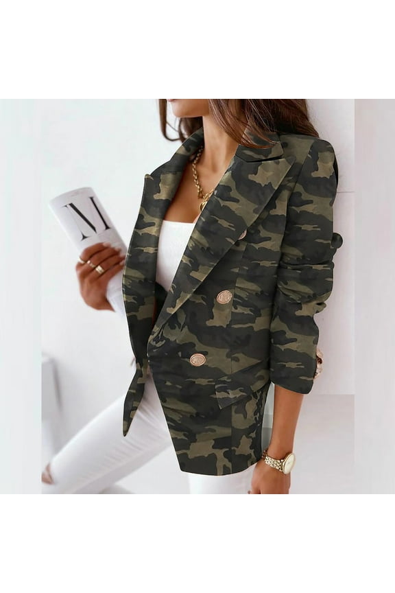 Camouflage Jacket for Women Lightweight Casual Long Sleeve Lapel Camo Blazer Jackets with Pockets