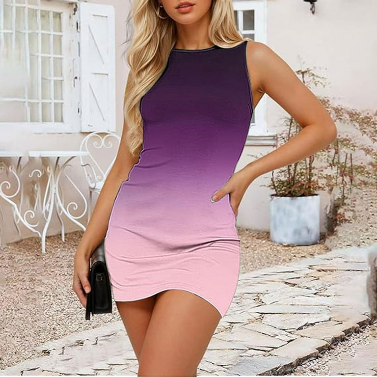 Pincandy Casual Bodycon Dress for Women Round Neck Sleeveless Mini Dress Ombre Summer Slim Dress Elegant Party Club Dress Pincandy Casual Bodycon Dress for Women Round Neck Sleeveless Mini Dress Ombre Summer Slim Dress Elegant Party Club Dress