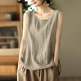 thumbnail image 1 of Pincandy Cotton Linen Tank Tops for Womens Summer Sleeveless Crewneck Blouse Casual Solid Color Loose Basic Shirt Plus Size, 1 of 6