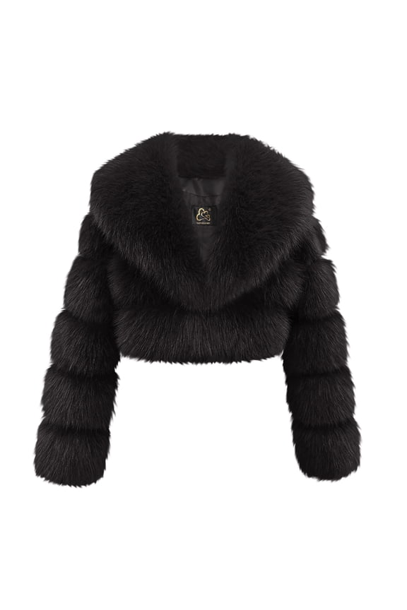 Cropped Faux Fur Jacket Women Long Sleeve Plush Crop Jacket Open Front Fuzzy Winter Warm Jackets
