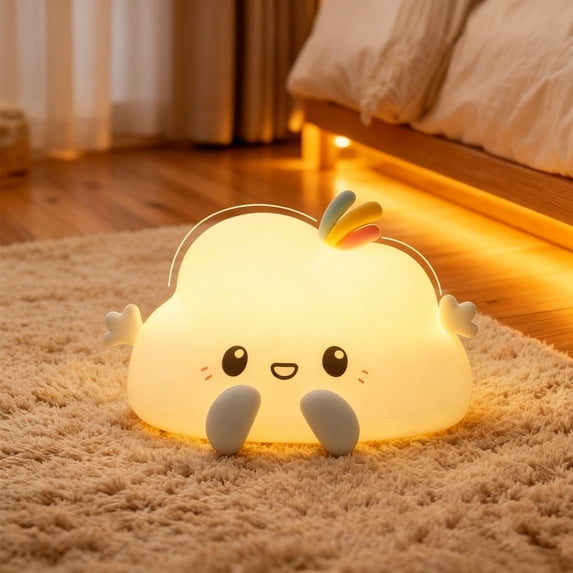 Pincandy Cute Cloud Silicone Night Light with Warm & RGB Color Modes - Rechargeable Soft Touch Squeeze Lamp for Bedroom, Dorm, Office Decor, Stress-Relief Sensory Accessory, Perfect Gift Idea